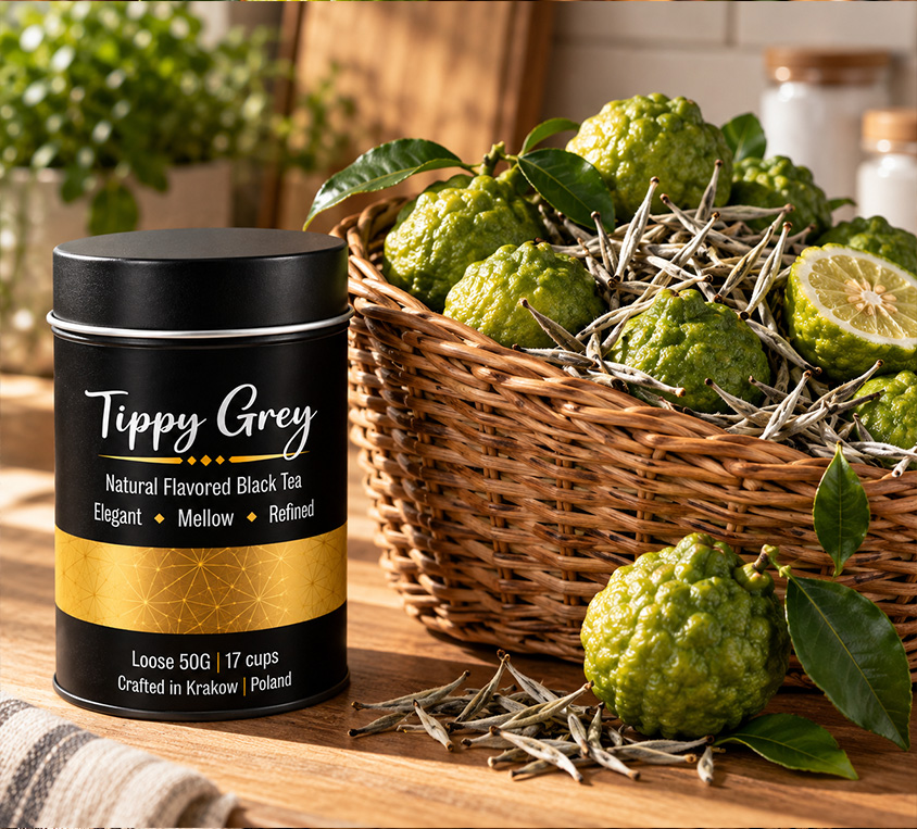 Tippy Earl Grey Leo Tea – czarna herbata Earl Grey z pączkami białej herbaty w metalowej puszce 50g